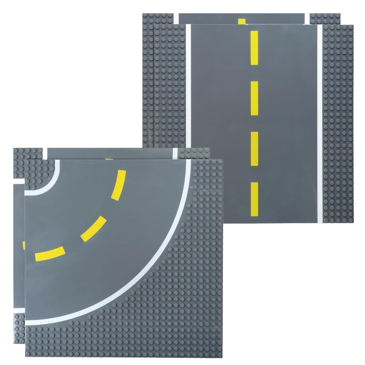 Strictly Briks Building Blocks Road Plates 10" x 10", 4 Pack Kids Brick Baseplates for City Road, Street, Race Track, Compatible with All Major Brands Classic Size (2 Straight & 2 Curved), Ages 3-14